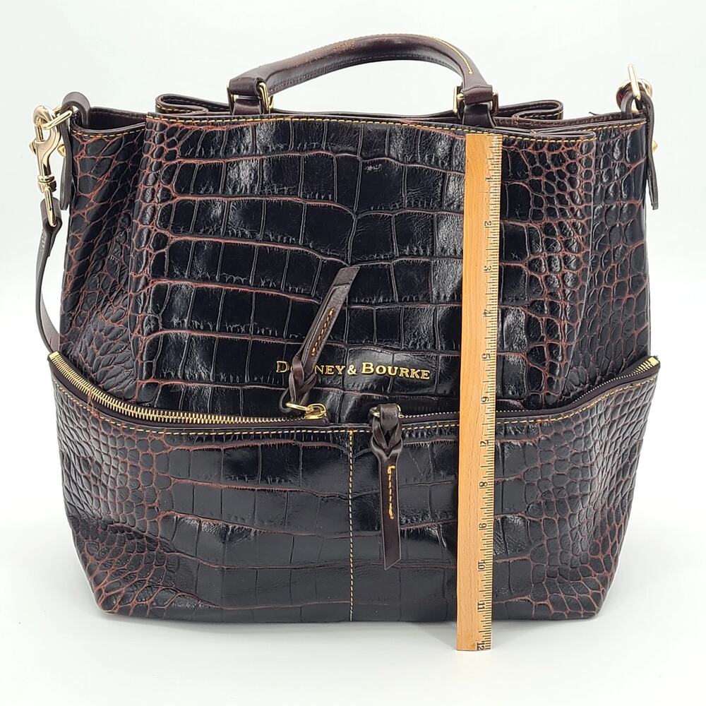 Dooney & Bourke Dillen Croco Leather Satchel - Espresso Dark Brown Bag - Picture 6 of 16